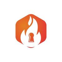 Fire padlock key logo design template. Fire flame key logo icon. vector