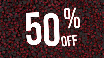 Fifty Percent Off 3D Text Falling on Percentage Cube, Dynamic 3D Rendering, video