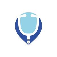 Medical education vector logo design. Pen nib and stethoscope with pin point vector icon design.