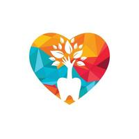 Dental care vector logo template. Teeth and hand tree with heart icon design.