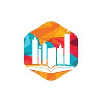 Education building logo design. Vector of book and a building, symbol of library and study.