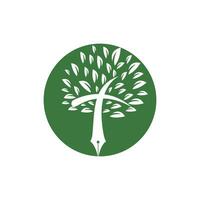 Tree pen and cross vector logo design template. Bible learning and teaching class.