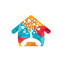 Nature call vector logo design. Handset tree with home icon design template.