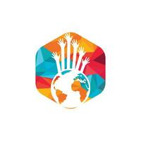 World hands vector logo design template. World support logo concept.