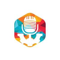 Gear podcast vector logo design template. Cog wheel and mic icon design.