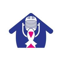 concepto de logotipo de icono de podcast de concientización sobre el cáncer de mama. cinta rosa y logotipo de icono de podcast. vector