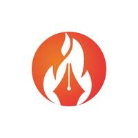 concepto de diseño del logotipo del vector de la pluma de fuego. icono de logotipo de vector de escritor caliente.