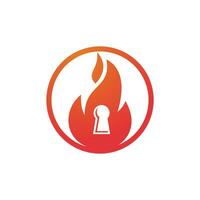 plantilla de diseño de logotipo de llave de candado de fuego. icono del logotipo de la llave de llama de fuego. vector