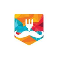 Food guru logo template design. illustration mustache with fork icon design. vector