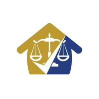 Law firm vector logo design. Law scale and check sign with home icon vector design.
