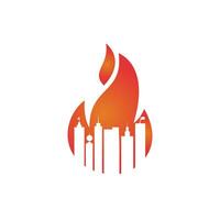 Fire city vector logo design template. Buildings and fire icon design.