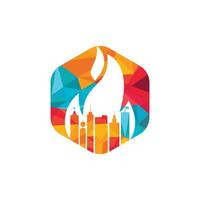 Fire city vector logo design template. Buildings and fire icon design.