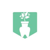 plantilla de diseño de logotipo de vector de jardín dental. diseño de icono de maceta de dientes y flores.