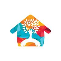 Nature call vector logo design. Handset tree with home icon design template.