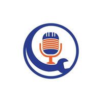 Repair podcast vector logo design. Wrench and mic icon design.