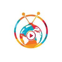 concepto de diseño de logotipo de vector de tv global. diseño de iconos de televisión mundial.