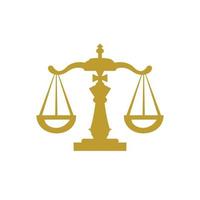 Chess law vector logo design template. Chess king and scale icon design.