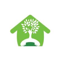 Nature call vector logo design. Handset tree with home icon design template.