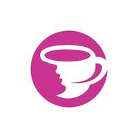 taza de café con vector de logotipo de cara de mujer. diseño del logotipo de la cafetería.