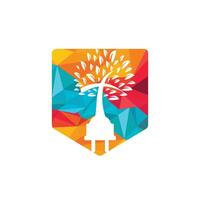 Tech church logo concept. Cord and church tree icon logo design. vector