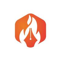 concepto de diseño del logotipo del vector de la pluma de fuego. icono de logotipo de vector de escritor caliente.