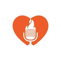 Fire Podcast logo design template. Flame fire podcast mic logo vector icon illustration.