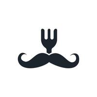 Food guru logo template design. illustration mustache with fork icon design. vector