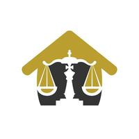 plantilla de diseño de logotipo de vector de ley de ajedrez. rey de ajedrez y diseño de iconos de escala.