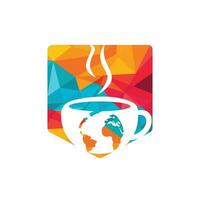 Creative Coffee cup with globe map vector logo design template.