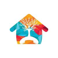 Nature call vector logo design. Handset tree with home icon design template.