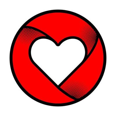 Heart shape inside a circle with halftone texture. Love Symbol button. Vector illustration