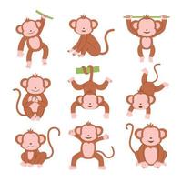 Set of monkey character poses vector illustration