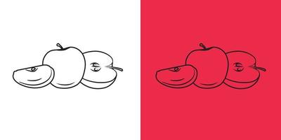 conjunto de vectores de frutas de manzana. ilustración dibujada a mano de alimentos orgánicos. manzana aislada sobre fondo rojo y blanco.