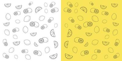 Lemon doodle pattern on black and yellow background. Lemon doodle background  for packaging, greets cards, and web and apps. vector