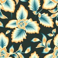 blue orange color foliage seamless patten with beautiful abstract flowes and tropical plants leaves on delicate background. fashionable prints texture. vector design. nature wallpaper. Summer design
