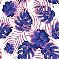 Tendencia de patrones sin fisuras de moda abstracta con coloridas hojas tropicales y plantas sobre fondo blanco. diseño vectorial impresión de la selva. fondo floral. imprenta y textiles. estampado exótico de verano vector