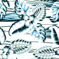 summer tropical seamless pattern with Modern blue abstract plants leaves and floral foliage on wave background. Vector design. Floral background. Exotic design and ornament. Fashionable texture