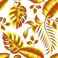 hojas tropicales de verano en la playa de patrones sin fisuras con el sol brillante de la tarde en coloridas hojas de palma de monstruo y un lindo follaje de plátano en un marco. diseño vectorial textura de impresión. papel pintado de la naturaleza. otoño vector
