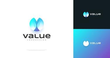 diseño moderno y minimalista del logotipo de la letra v azul en concepto circular. logotipo o icono v vector