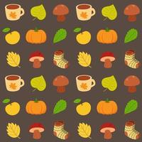 patrón sin costuras con diferentes elementos de otoño. colección de moda de otoño. lindo estampado para textiles, papel de envolver, ropa, papel tapiz. lindo fondo para el festival de la cosecha, decoración de temporada vector