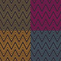 Conjunto de 4 colores de patrones sin fisuras en zigzag geométrico étnico sobre fondo negro. uso para telas, textiles, elementos de decoración de interiores, tapicería, envoltura. vector