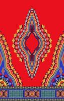 vestido dashiki étnico de África occidental colorido patrón floral sobre fondo rojo. moda de camisetas de arte tribal. adornos bordados en el cuello. vector