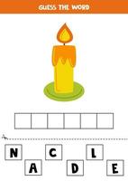 Spelling game for preschool kids. Cartoon candle. vector