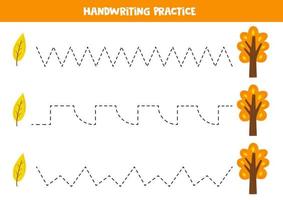Tracing lines for kids. Hand drawn trees and leaves. Writing practice. vector