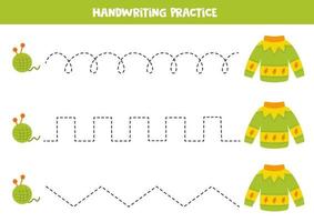 Tracing lines for kids. Hand drawn sweater. Writing practice. vector