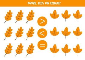 More, less, equal with cute autumn leaves. vector