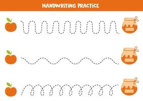 trazando líneas para niños. mermeladas dibujadas a mano. Practica de la escritura. vector