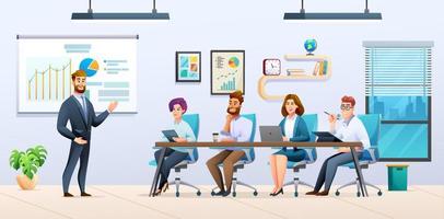 Business people conference discussing a business strategy in office illustration. Business meeting concept in cartoon style vector