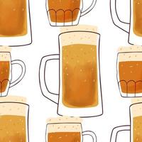 patrón de costuras con ilustración estilizada taza de cerveza sobre fondo blanco vector