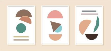 Set of minimalist geometric art posters. Contemporary design posters template with primitive shapes elements. Modern contemporary creative trendy abstract templates vector illustration.